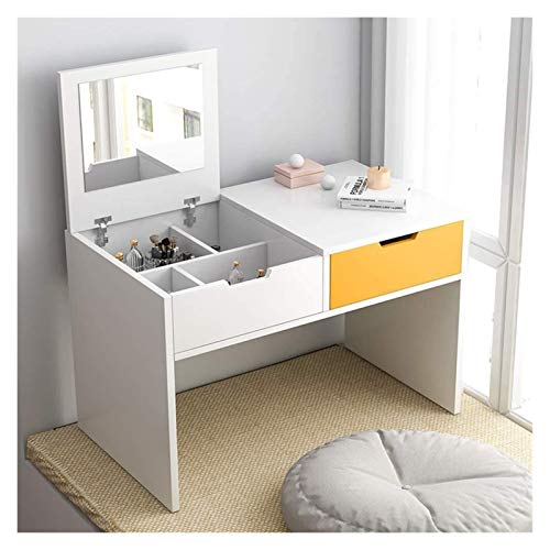 Luxurious Makeup Vanity Desk for Princess's Gift, 2-in-1 Vanity Table with Flip Top Mirror Makeup Dressing Table Mini Writing Desk with Drawers, Makeup Organizers(White Blue-a)