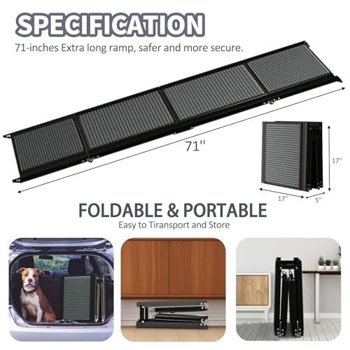 Dog Ramp for Car, 71" Extra Long & 17" Wide Pet Ramp, Portable Foldable Dog Car Ramp for Medium & Large Dogs, with Non-Slip Rug Surface, Up to 250LBS Enter a Car, SUV & Truck & Porch Steps (Large)