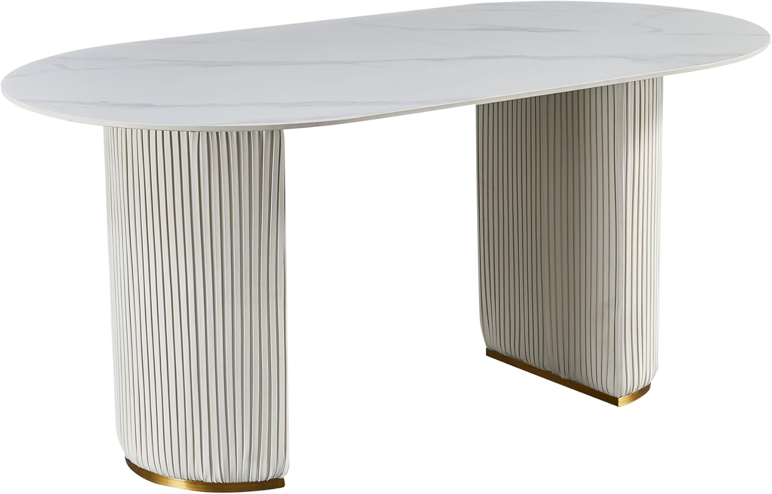 55.11" Oval Dining Table for 4 to 6, Marble Kitchen Table Sintered Stone Tabletop with Carbon Steel Pedestal Base, Modern Dining Room Table for Restaurant Furniture White