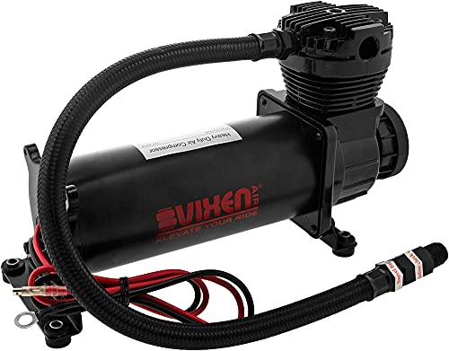 Vixen Air 200 PSI Heavy Duty Suspension/Air Ride/Bag/Train Horn Air Compressor/Pump with 3/8" Braided Hose, 3/8" NPT Check Valve and Remote Mount Air Filter Kit 12V Chrome (Dual Pack) VXC480CDP