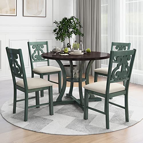 6-Piece Dining Set, Mid-Century Industrial Rustic StyleWooden Kitchen ChairSet with Rectangular Table and 4 Fabric Upholstered Chairs and Bench Family Furniture, for Home, C-Gray a
