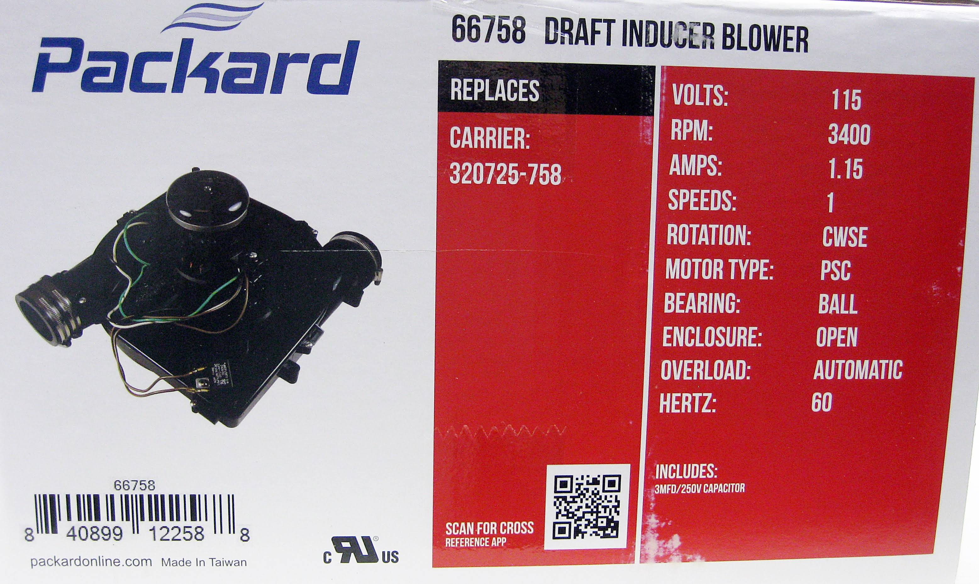 Packard Draft Inducer Fan Furnace Blower Motor for Carrier 320725-758