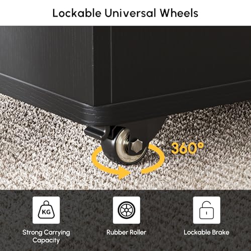 homary Black Lift-Top Coffee Table with Hidden Storage, 3-in-1 Modern Folding Center Table with 4 Stools, Casters, and Lockable Wheels – Convertible Dining & Office Table for Living Room