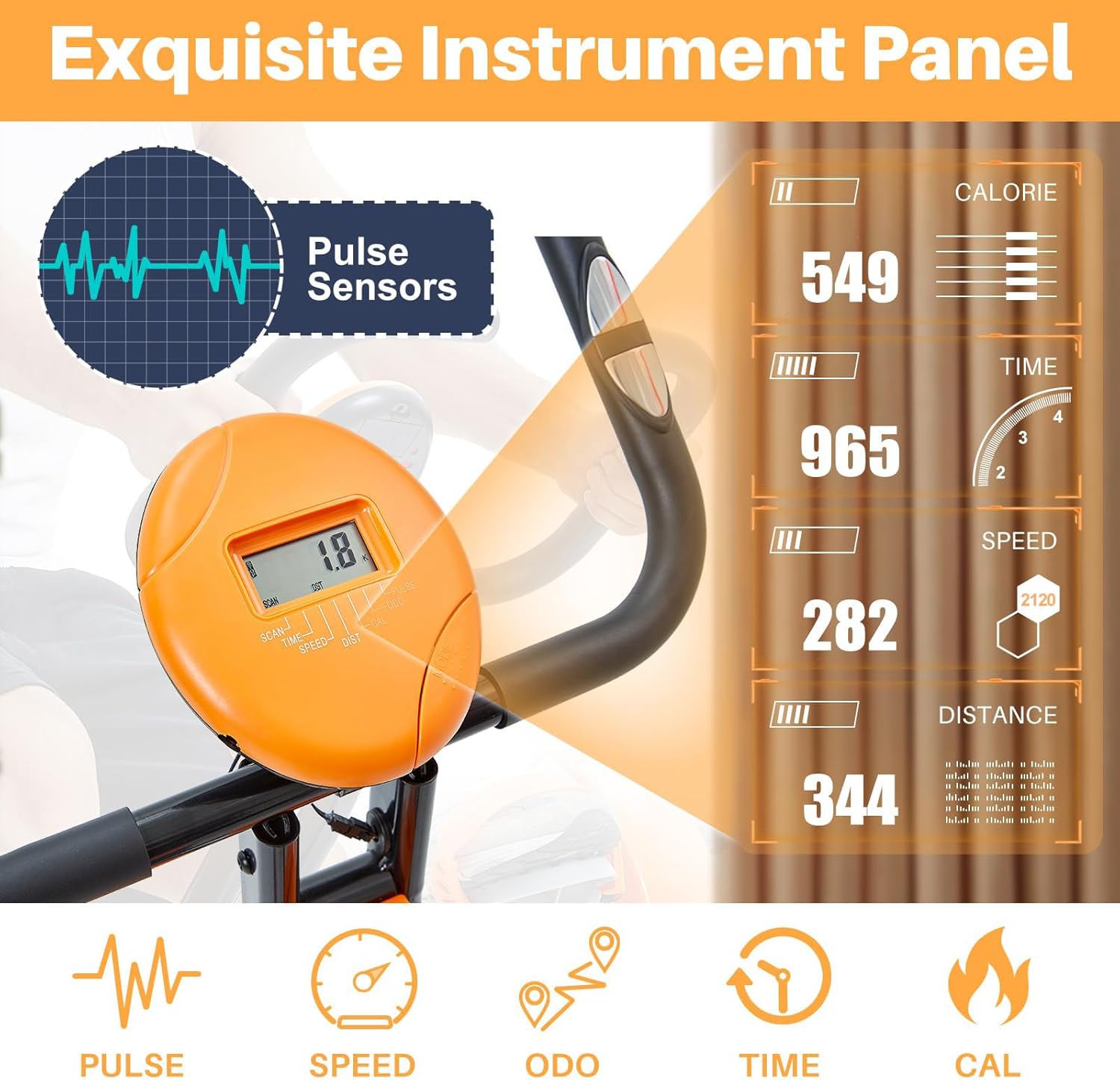 FULLFIT Folding Exercise Bike, Foldable Fitness Stationary Bike Machine, Upright Indoor Cycling Bike, Magnetic X-Bike Adjustable Resistance, Bottle Holder & Back Support Cushion for Home Gym