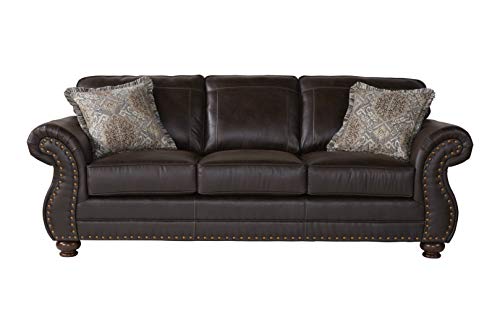 Traditional Western Sofa & Loveseat Set with Nailtrim Head and Faux Leather, Fully Assembled Living Room Furniture Sets MADE in USA (Brownie)