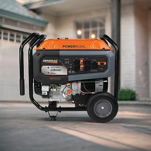 Generac 8,000-Watt Gas-Powered Portable Generator - Electric Start with COsense - PowerRush Advanced Technology - Reliable Power for Emergencies, Recreation, Home - 49 State Compliant - Orange/Black