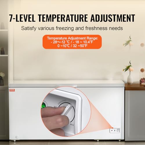 VEVOR Chest Freezer, Large Deep Freezer & 4 Removable Baskets, Freestanding Top Open Door Commercial Chest Freezers with Locking Lid, 7-Level Adjustable Temp, LED Lighting, 6 Wheels