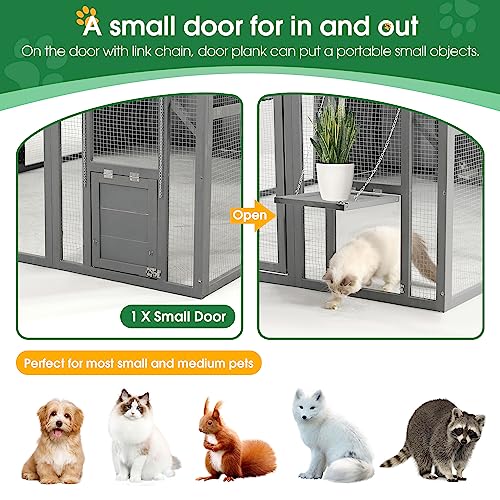 Lovinouse 71 Inch Large Outdoor Cat House, Waterproof Wooden Cats Catio Cat Cage Enclosure with Large Door, Platform and Small House