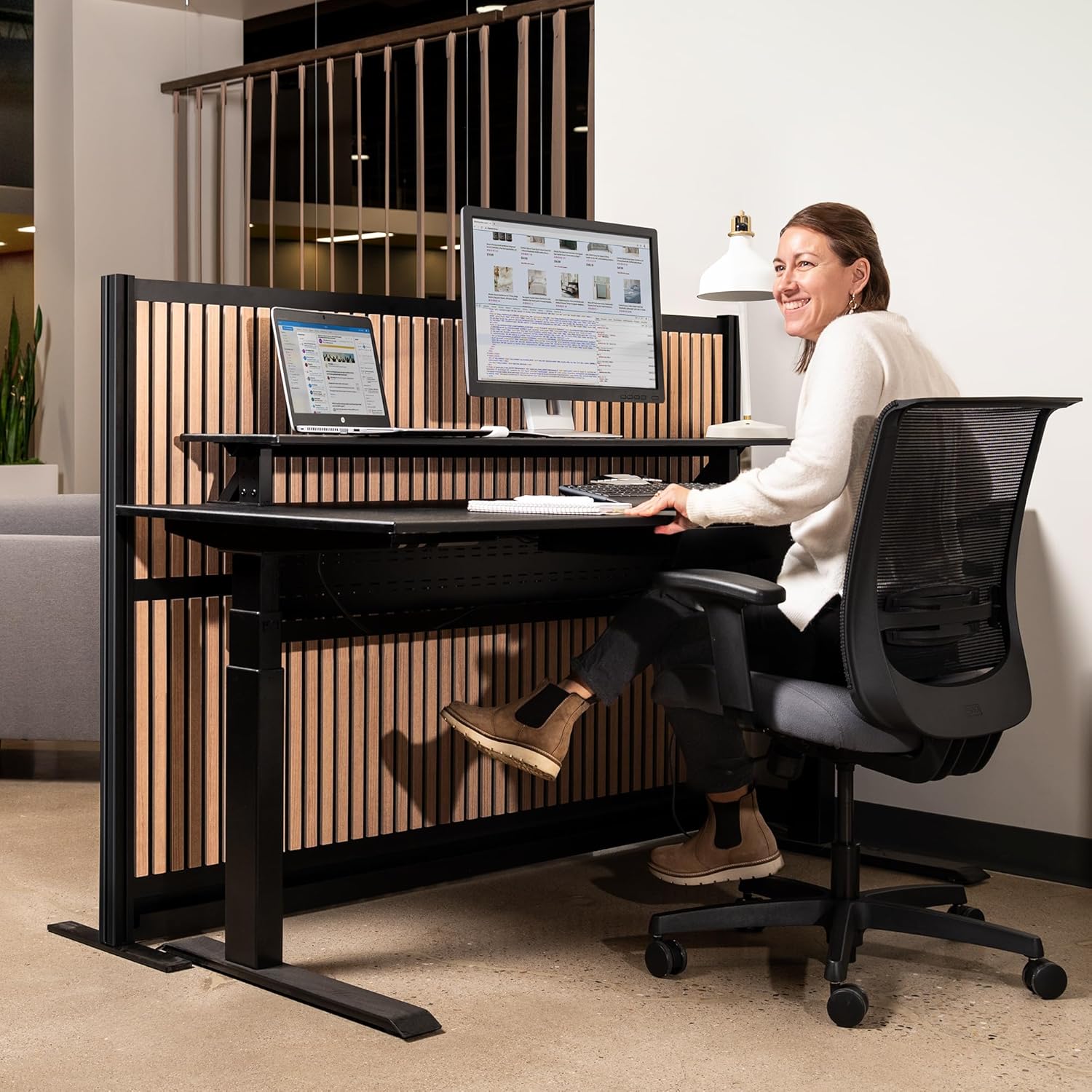 Stand Up Desk Store Grove Modular Wall | Modern Style Partition, Cubicle Wall & Room Divider for Office, School, Library | Recycled PET Noise Reduction Panels | 70x48”