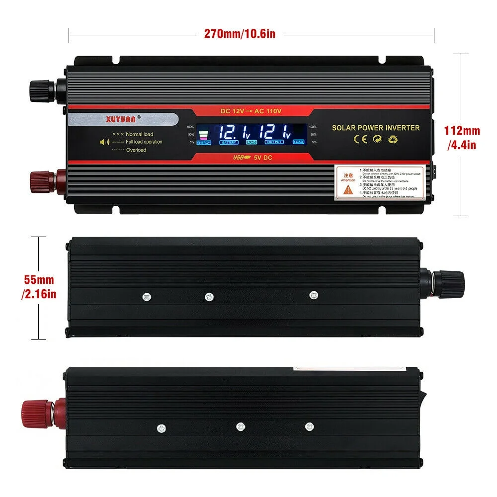 MDHAND 6000W Power Inverter DC 12V to 110V AC 2.4A 1 Smart USB Ports Adapter Car Cigarette Lighter Socket