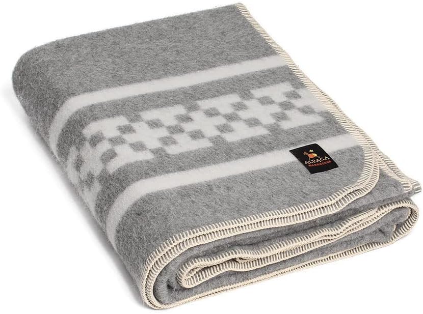 Thick Alpaca Wool Blanket Heavyweight Alpaca Wool Blanket Camping Outdoors Indoors Soft Peruvian Alpaca Wool Blankets That Come in Twin Queen King Size Ethnic Design (Navy Blue - Soft Gray, Queen)