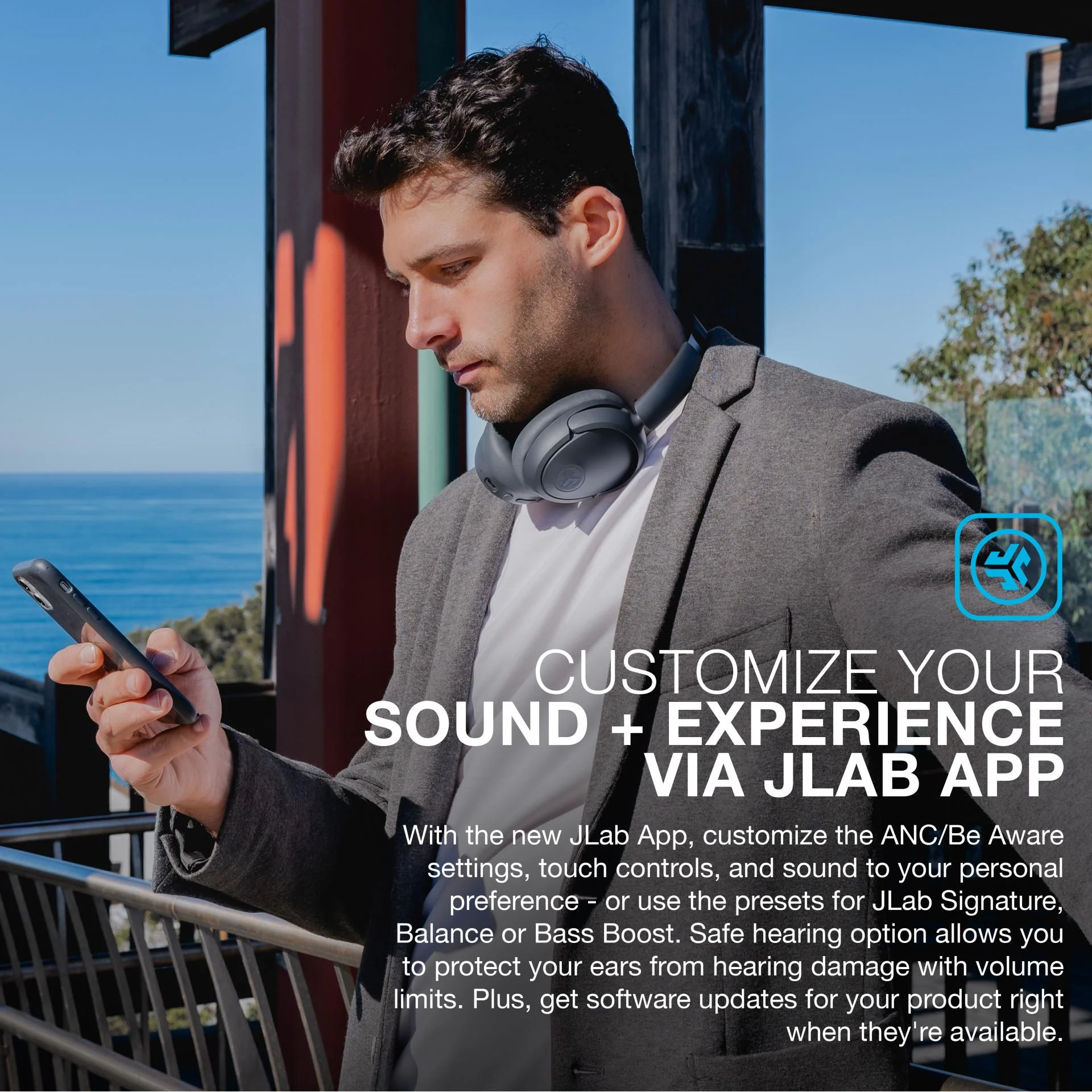 JLab JBuds Lux Active Noise Cancellation Bluetooth Over Ear Headphones, Multipoint, Fast Charge, Graphite