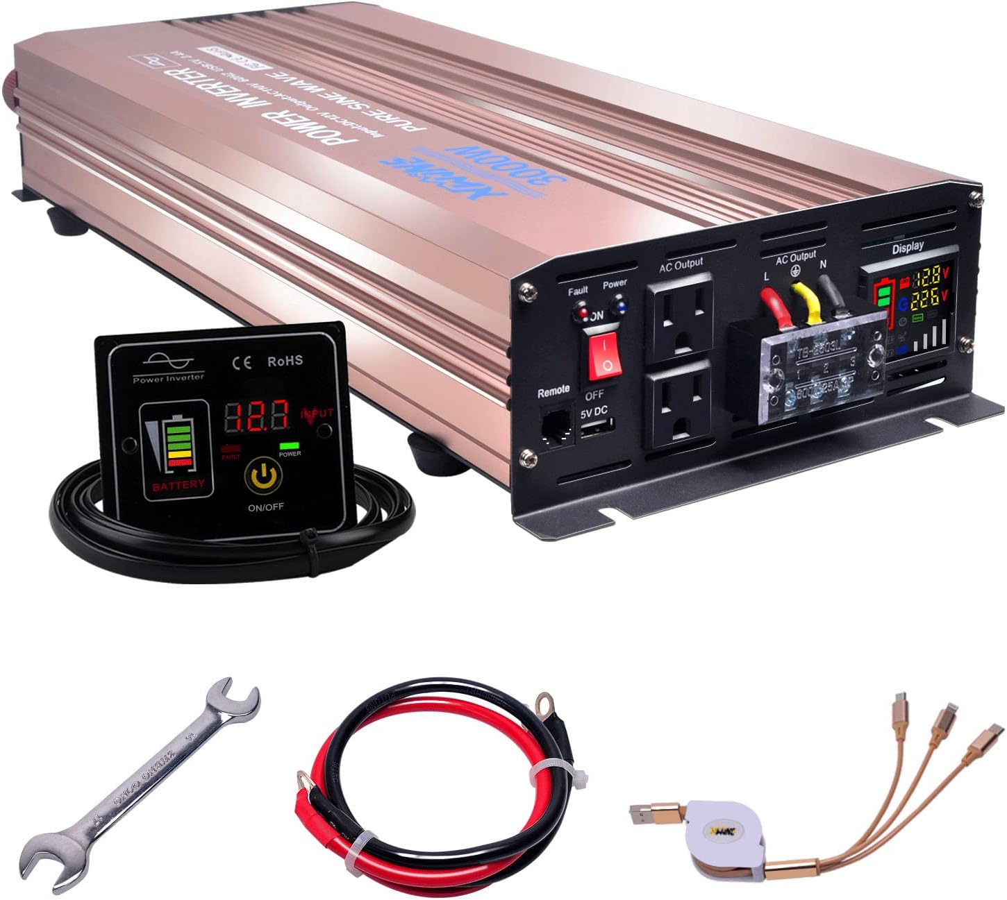 XWJNE 500 Watts Power Inverter 12V to 110V Pure Sine Wave Car Plug Inverter Adapter Power DC to AC Converter with LED Display and 4.2A USB Charging Ports & 2 AC Outlets Car Charger Pack of 2