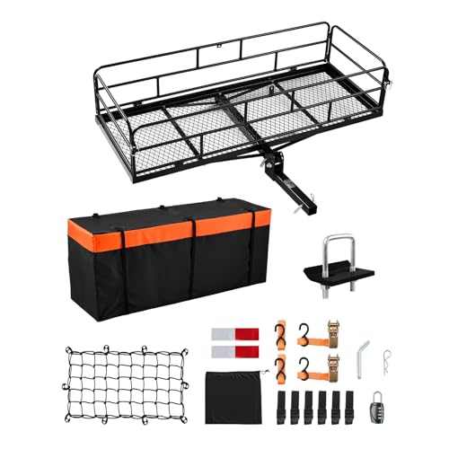 VEVOR 70" x 30" x 6", Hitch Cargo Carrier, 500 lbs Capacity with Nighttime Reflective Reminder, Folding Hitch Mount Cargo Carrier Basket with Hitch Lock for 2" Receiver, Fit for SUVs