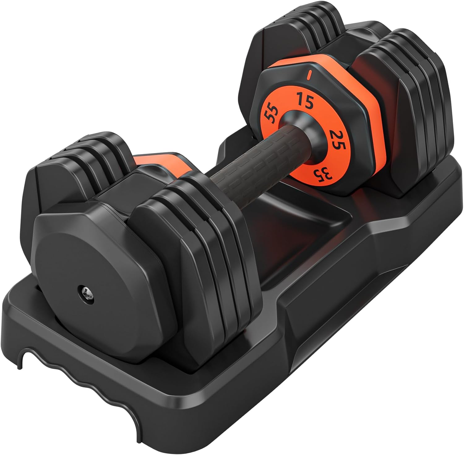 55LB 5 in 1 Single Adjustable Dumbbell Free Dumbbell Weight Adjust with Anti-Slip Metal Handle, Ideal for Full-Body Home Gym Workouts, Black
