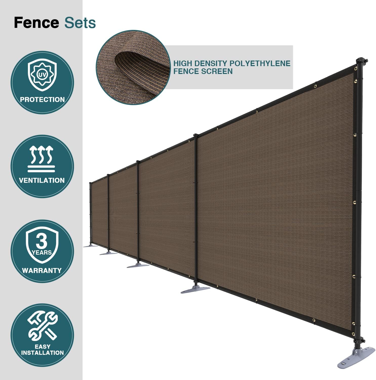 6'Hx24'L Privacy Fence Set with Poles and Rails Ground Spikes Fence Kit for Yard Patio Garden Pool (Brown)