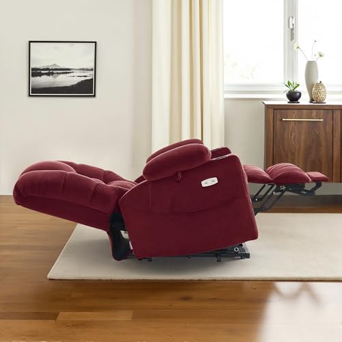 MCombo Large Triple Motor Power Lift Recliner Chair with Massage and Dual Heating, Adjustable Headrest for Tall Elderly People, Fabric 7634 (Grey, Large)