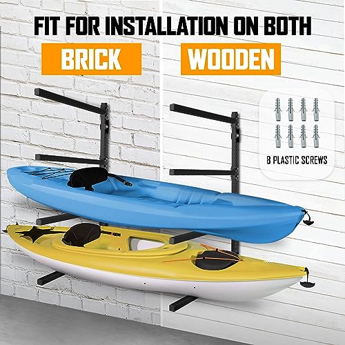 Yes4All Kayak Wall Rack 400lbs 4 Adjustable Levels Kayak Storage Rack for Garage Heavy Duty Kayak Racks