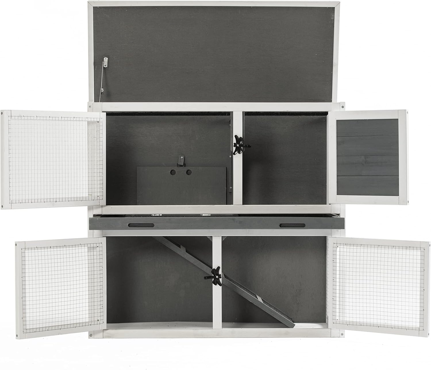Goohome Two Floors Wooden Rabbit Hutch Outdoor, Guinea Pig Hutch, Bunny Cages for Rabbits Outdoor with Ramp Removable Tray and Weatherproof Roof, Ventilation Door, for Small to Medium Animals Habitat