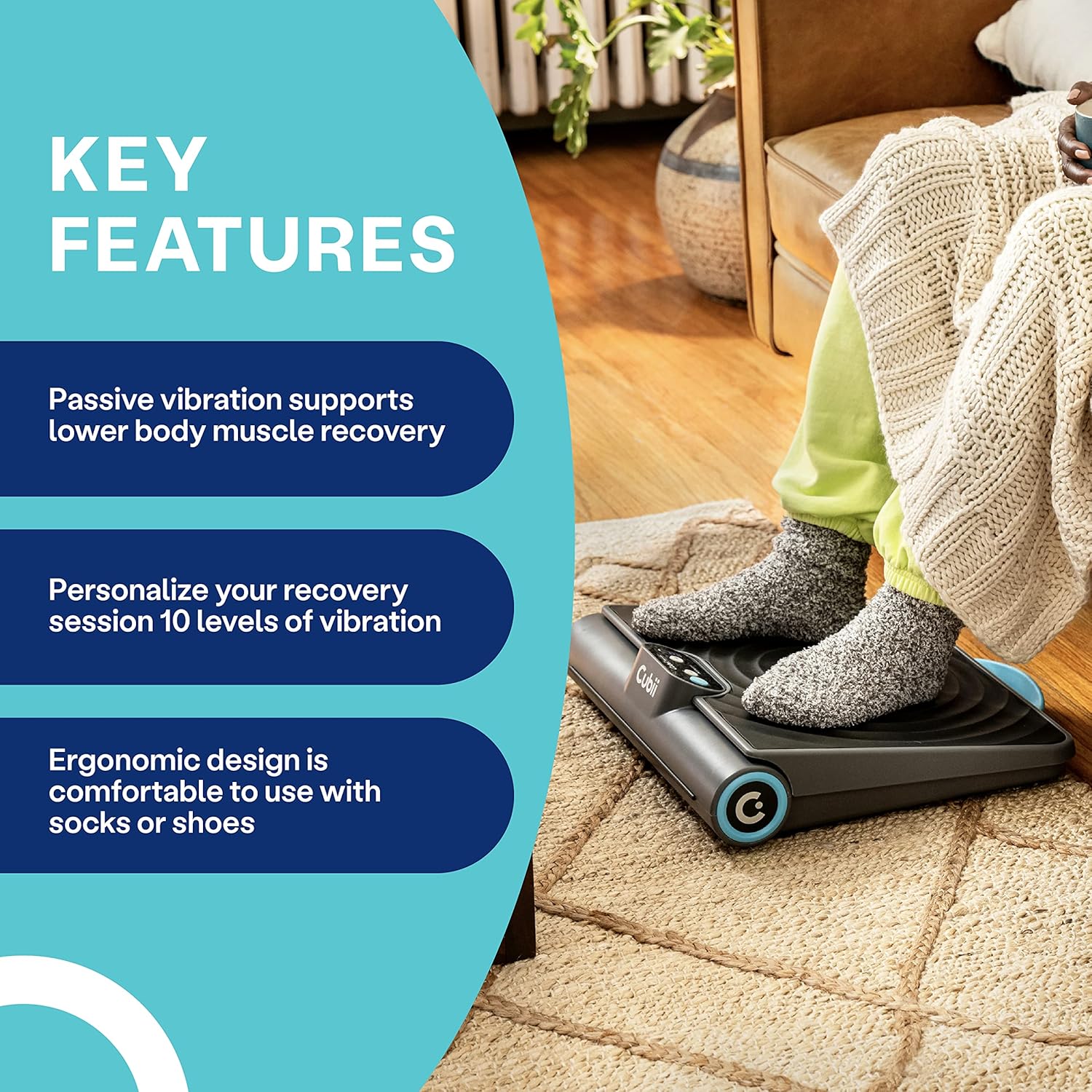 Cubii Revive - Cordless Portable Foot and Lower Leg Massager Vibration Foot Plate, Ultra-Quiet Vibration for Relaxation, Recovery, Rejuvenation with Customizable Intensity Levels