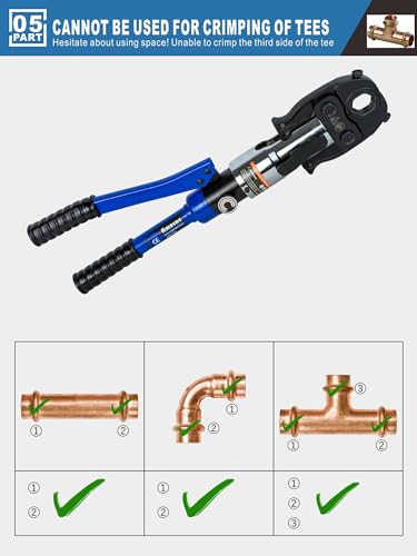 AMZCNC Copper Tube Fittings Pipe Crimping Tool with 1/2 inch,3/4 inch and 1 inch Jaw Copper Pipe Press Crimpers Pressing Pliers,Suit for Narrow Space and Tee Fitting，Hydraulic drive