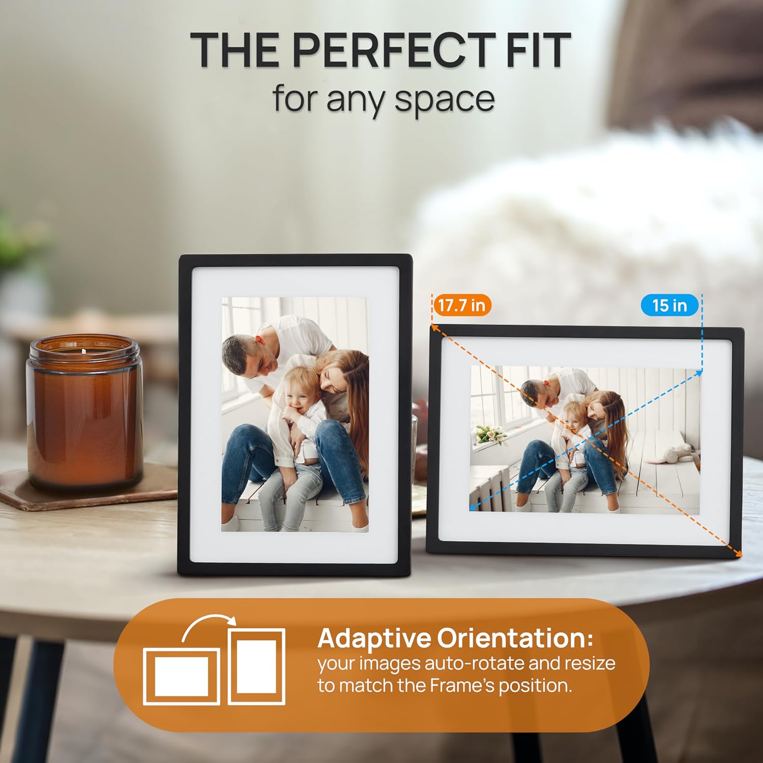 Skylight Digital Picture Frame - WiFi Enabled with Load from Phone Capability, Touch Screen Digital Photo Frame Display - Customizable Gift for Friends and Family - 15 Inch Black