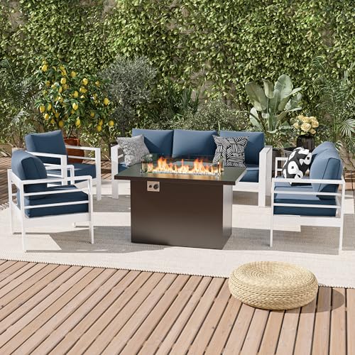 UDPATIO 8 Piece Aluminum Patio Furniture Set, Oversized Modern Outdoor Furniture Set with Olefin Fabric Cushion for Patio Deck Backyard, Dark Grey(with Waterproof Covers)