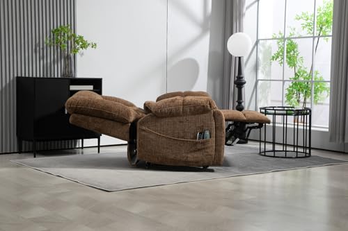Light Grey Recliner Chair for Elderly | Tall and Big Man 400lbs | Chenille | Power Lift, Lay Flat, Stand Up, Wireless Charging Device, Extended Footrest, Massage Heat, Cup Holder, Lumbar Pillow