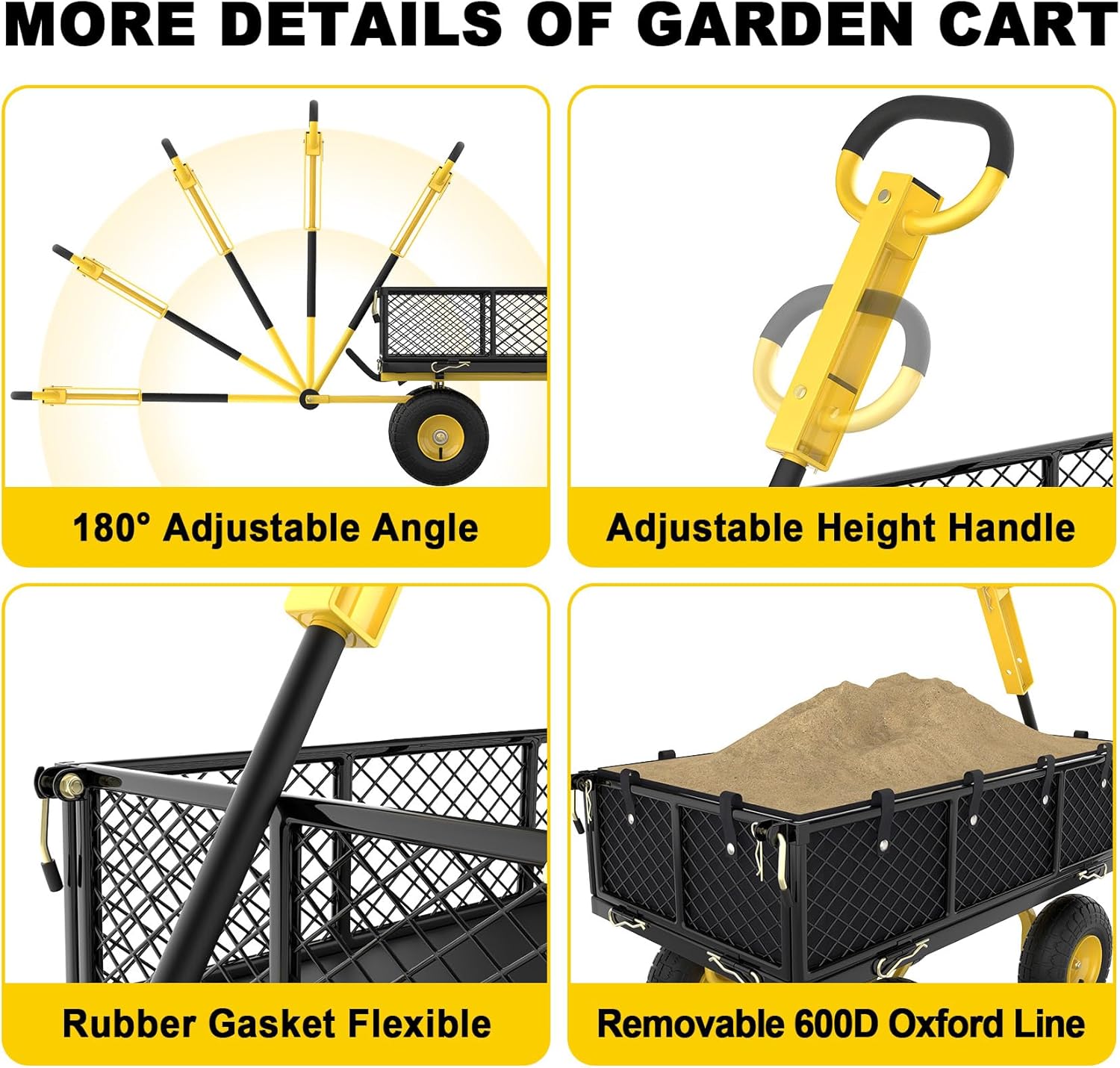 Garden Cart, Heavy Duty 900 Lbs Capacity Mesh Steel Garden Dump Cart, Folding Garden Wagon with Removable Mesh Sides, Utility Metal Wagon with 180° Rotating Handle and 10-inch Wheels