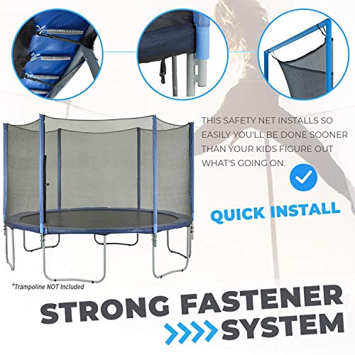 Trampoline Safety Net Enclosure Replacement Set | Net, Poles and Hardware - Universal Net Fits Most Trampoline Brands