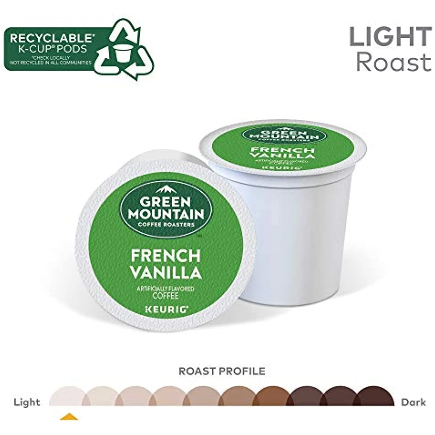 Green Mountain Coffee Roasters French Vanilla, Single-Serve Keurig K-Cup Pods, Flavored Light Roast Coffee, 72 Count
