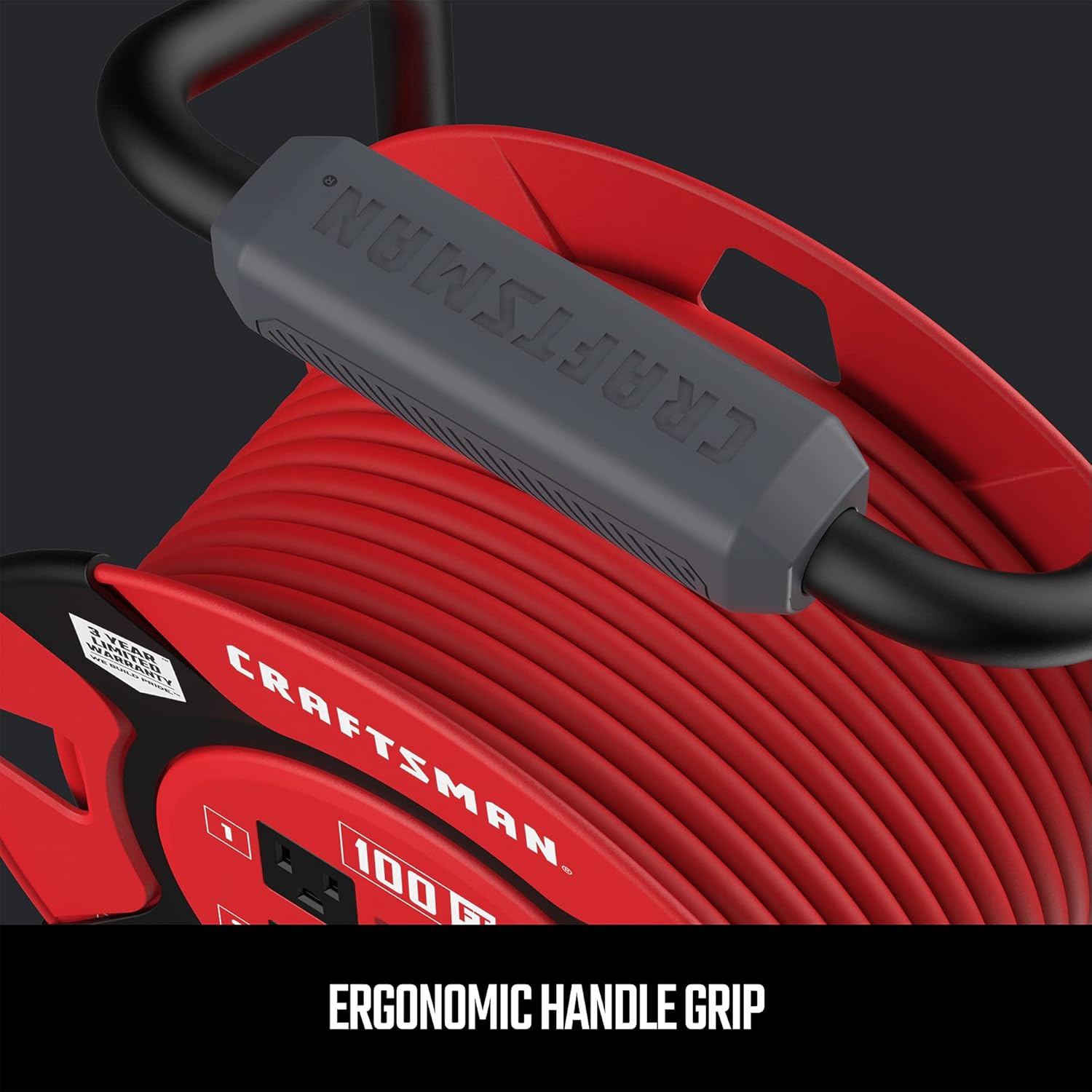 CRAFTSMAN Heavy Duty Retractable Extension Cord, 100 feet with 4 Outlets - 14AWG SJTW Cable - Outdoor Power Cord Reel