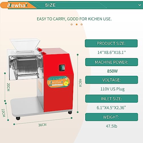 Newhai 850W Meat Cutter Machine, Commercial Meat Cutting Machine 5mm/0.2inch Heavy Duty, Stainless Steel Meat Slicer Shredder Restaurant, for Boneless Meat Soft Vegetables