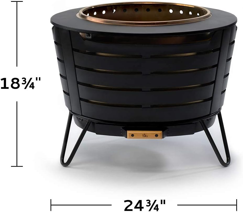 TIKI Brand 25 Inch Stainless Steel Low Smoke Fire Pit - Includes Wood Pack and Cloth Cover