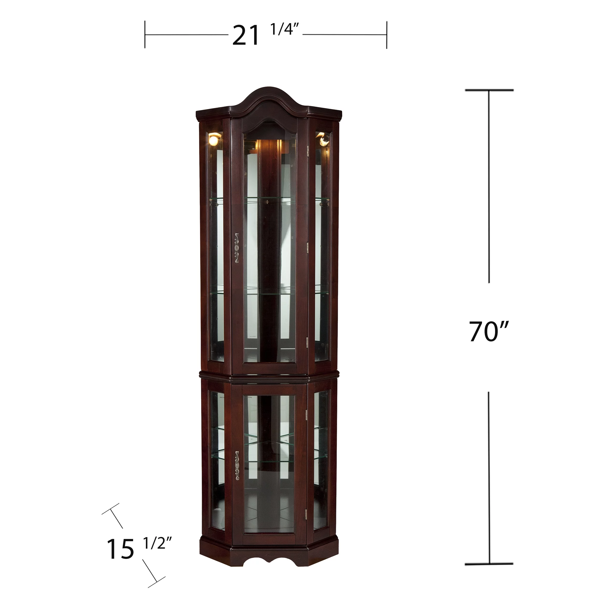 SEI Furniture Canterdale Lighted Corner Curio Cabinet - Mahogany 21.25 x 70