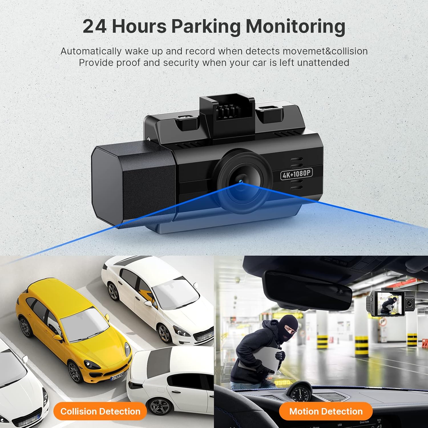 4K Dash Cam Front and Rear Inside 3 Channel Dash Camera, 4K+1080P Dual Dashcam, Dash Camera with Infrared Night Vision, Parking Mode, Loop Recording, G-Sensor, Support 128 GB