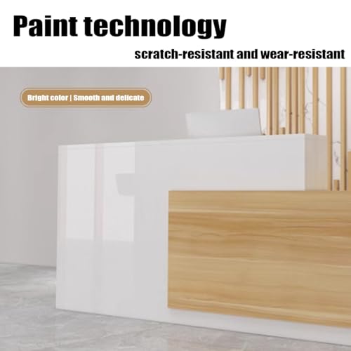 Reception Counter Desk Modern Retail Counter L-shaped Reception Desk with Counter and Lockable Drawer Modern Office Receptionist Desk for Spa, Shop, Office(Wood Grain-Right,160x60x100cm)