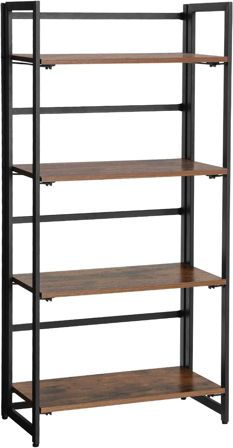 VASAGLE Industrial Ladder Shelf, 5-Tier Bookcase, Storage Unit, with Metal Frame, for Living Room, Kitchen, Rustic Dark Brown ULLS45BF