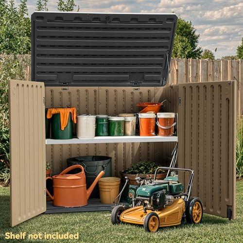 DWVO Outdoor Weather-Resistant Horizontal Storage Shed, 35 Cu Ft Capacity, Lockable and Waterproof, Suitable for Storing Garden Tools, Light Gray