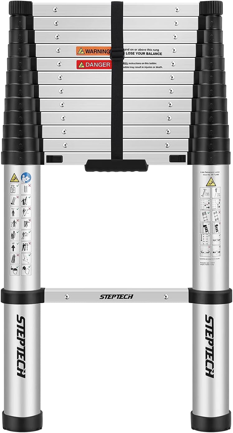 STEPTECH Telescoping Ladder 9.5 ft Aluminum Telescopic Extension Ladder Anti-Pinch Collapsible Ladders for Home Lightweight Compact Portable Ladder for RV Attic 330 lbs Capacity