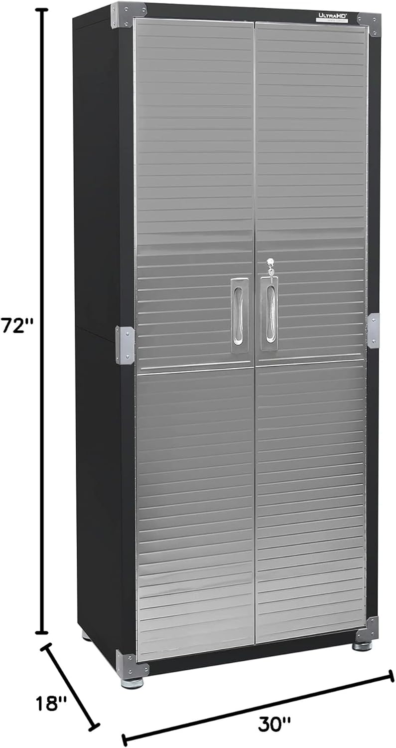 Seville Classics UltraHD Solid Steel Lockable Metal Storage Cabinet Locker Organizer w/Adjustable Shelves for Garage, Warehouse, Office, Classroom, 30" W x 18" D x 72" H, Graphite