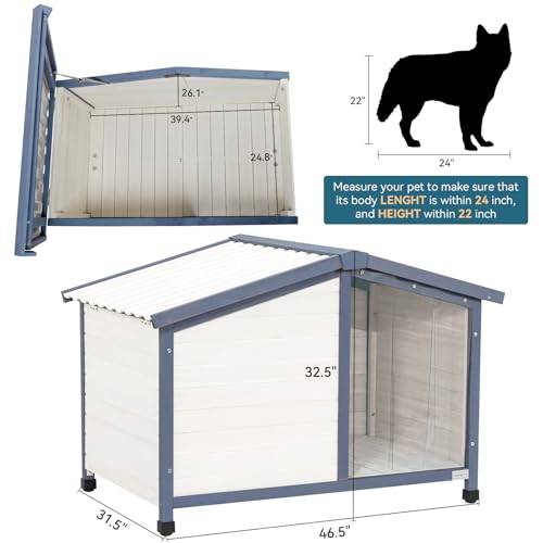 Petsfit Small Dog House, 33" L x 22.5" W x 25.2" H Waterproof PVC Roof Dog House for Small Dogs,Small Dog House with Adjustable Foot Mat and Door Flap, White