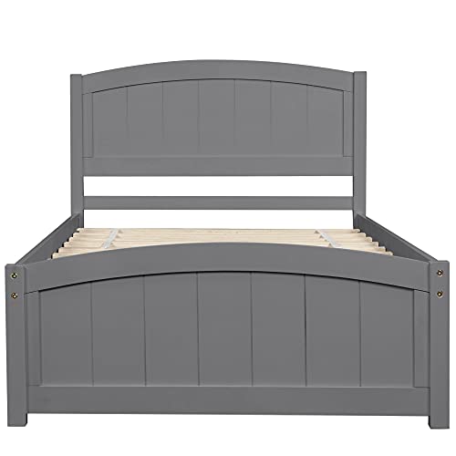 Harper & Bright Designs Twin Platform Bed Wood Bed Frame with Headboard and Footboard, Twin bed with Wood Slat Support, No Box-Spring Needed (New, Grey)