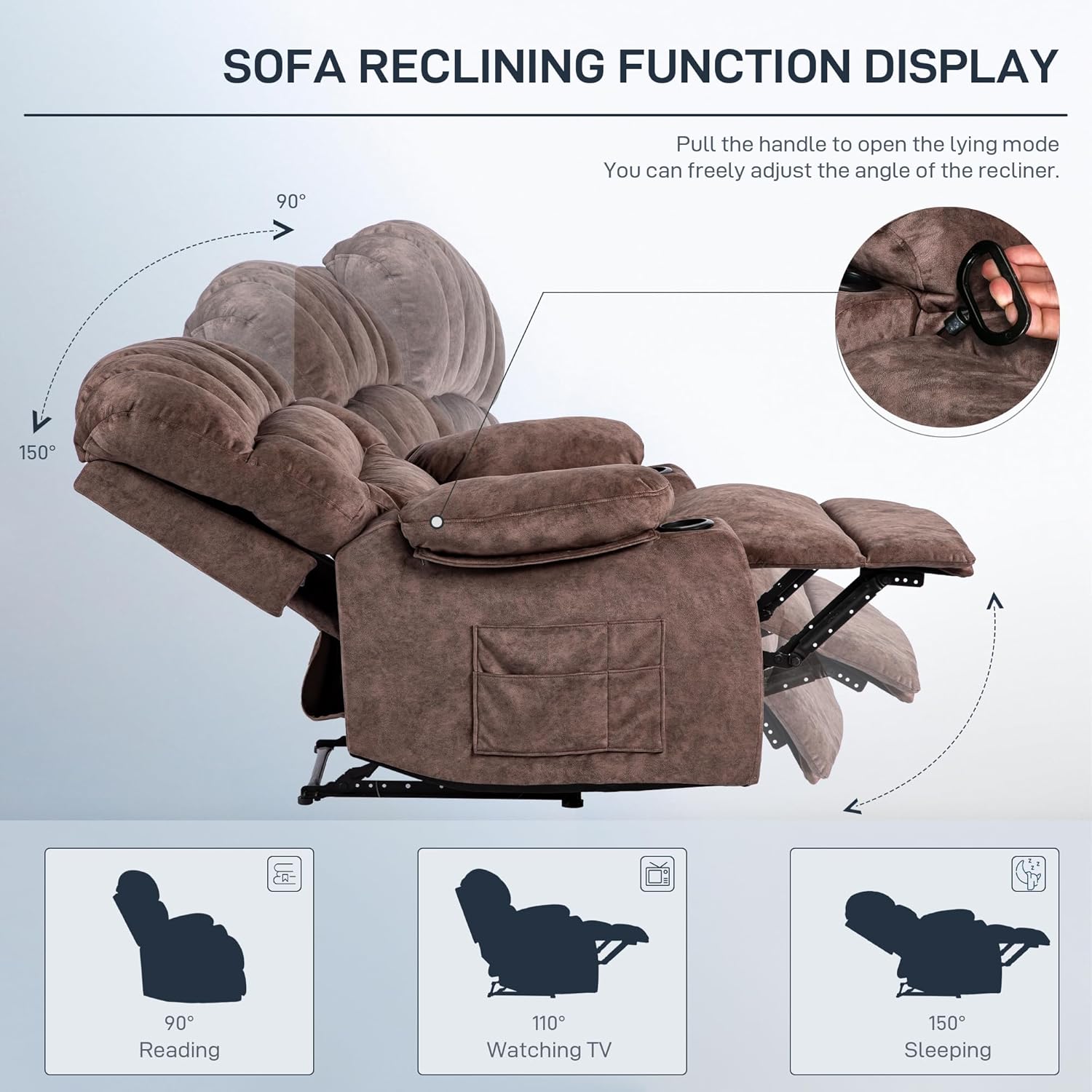 Recliner Chair Massage Heated Modern Ergonomic Lounge Single Sofa Seat Living Room Gravity Recliners Elastic Foam Filling 2 Cup Holders & Side Pocket Brown