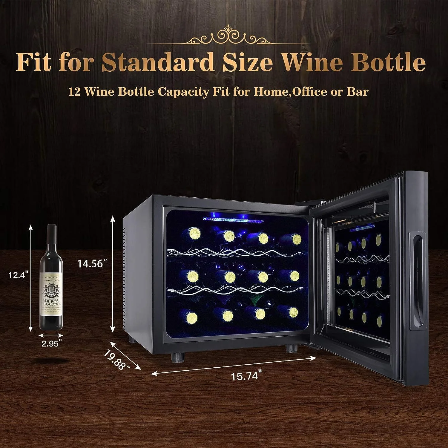 12 Bottle Wine Cooler Refrigerator, Compact Mini Wine Fridge with Digital Temperature Control Quiet Operation Thermoelectric Chiller, Freestanding Wine Cellar for Red, White, Champagne