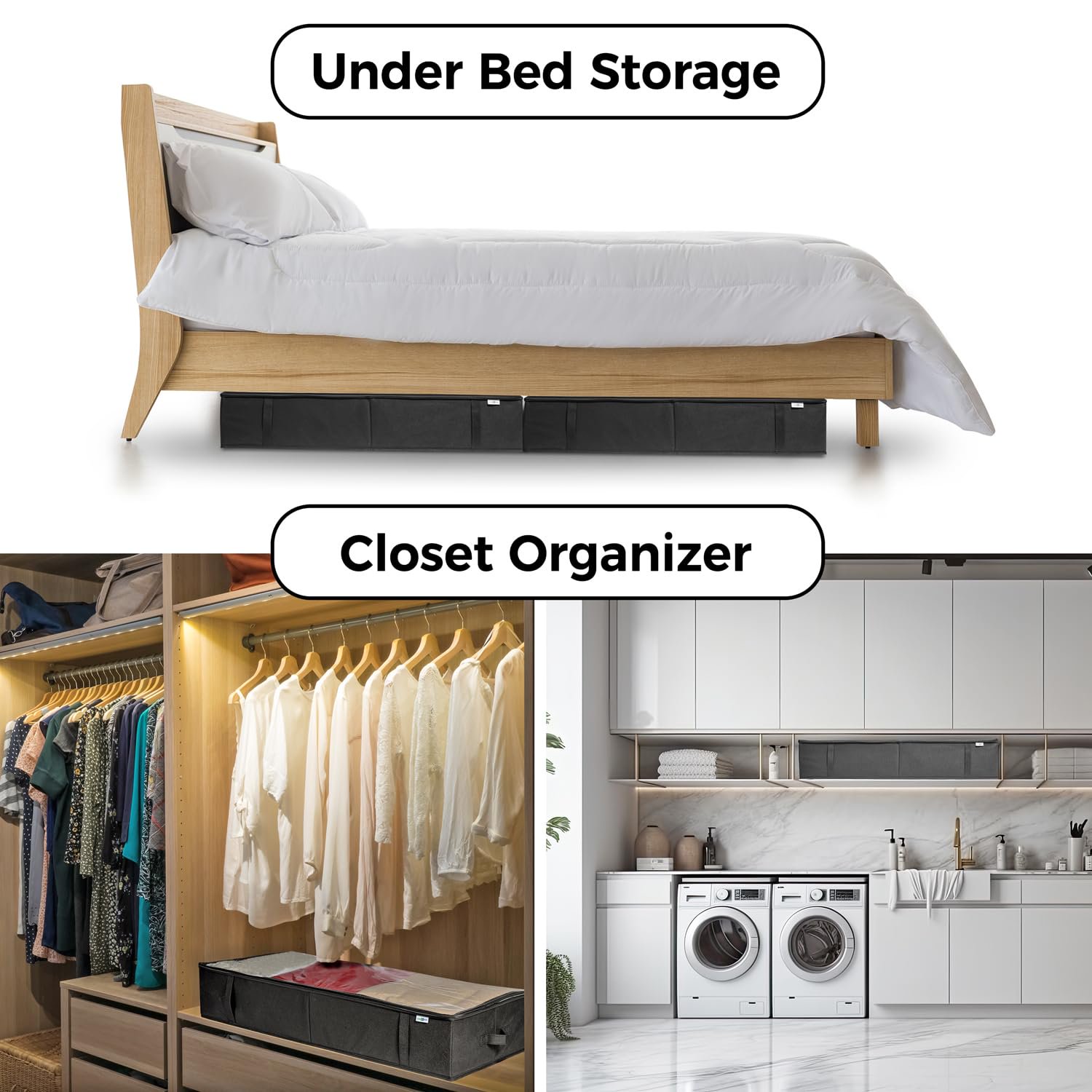Dust proof under bed storage containers, large capacity closet organizers, ideal for clothes, toys, bedding, bedroom storage solution, gray, 4 pack