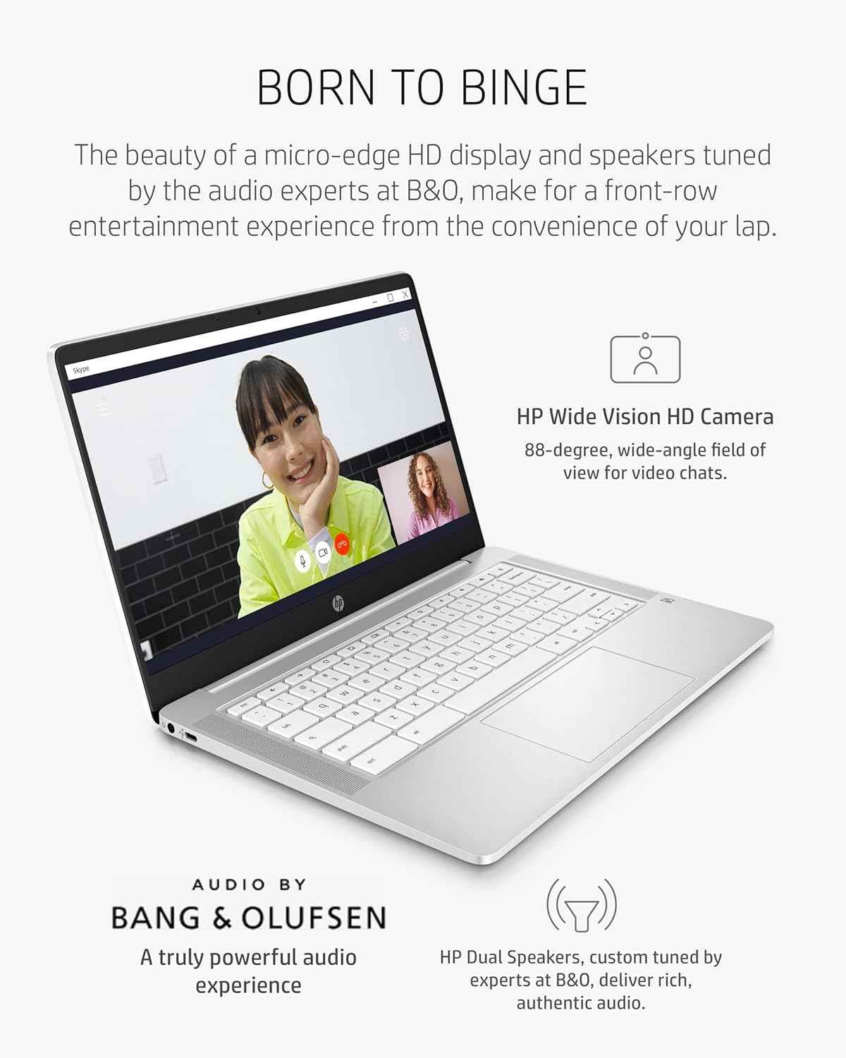 HP Chromebook 14 Laptop, Intel Celeron N4020, 4 GB RAM, 32 GB eMMC, 14” HD Micro-Edge Display, Chrome OS, Thin & Portable, 4K Graphics, Snow White Keyboard (14a-na0023nr, 2021, Ceramic White)