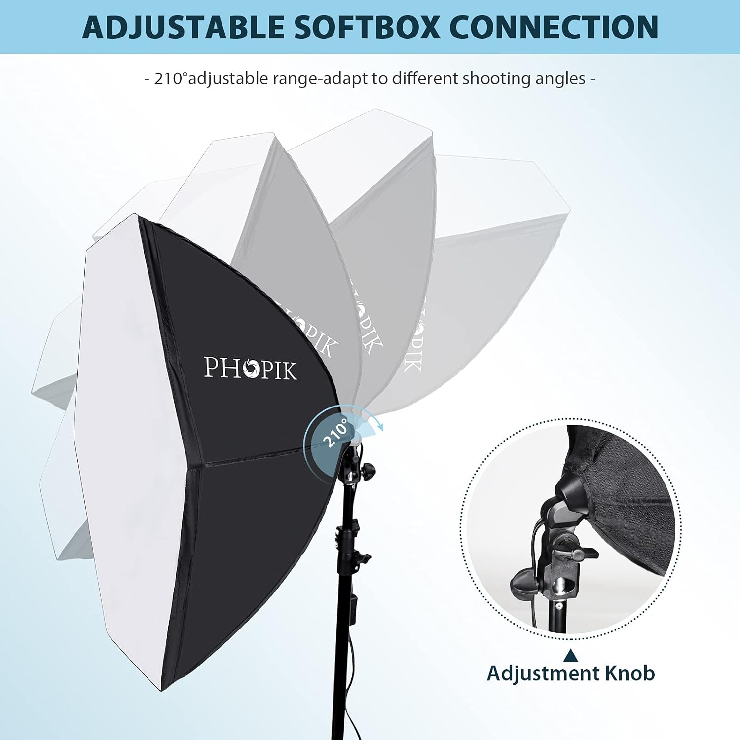 PHOPIK Softbox Photography Lighting Kit: Photo Studio Equipment 30 x 30 inches with E27 85W 5400K Light Bulb and Adjustable Height Light Stand for Filming Video, Photo Shooting and Streaming Pack of 2