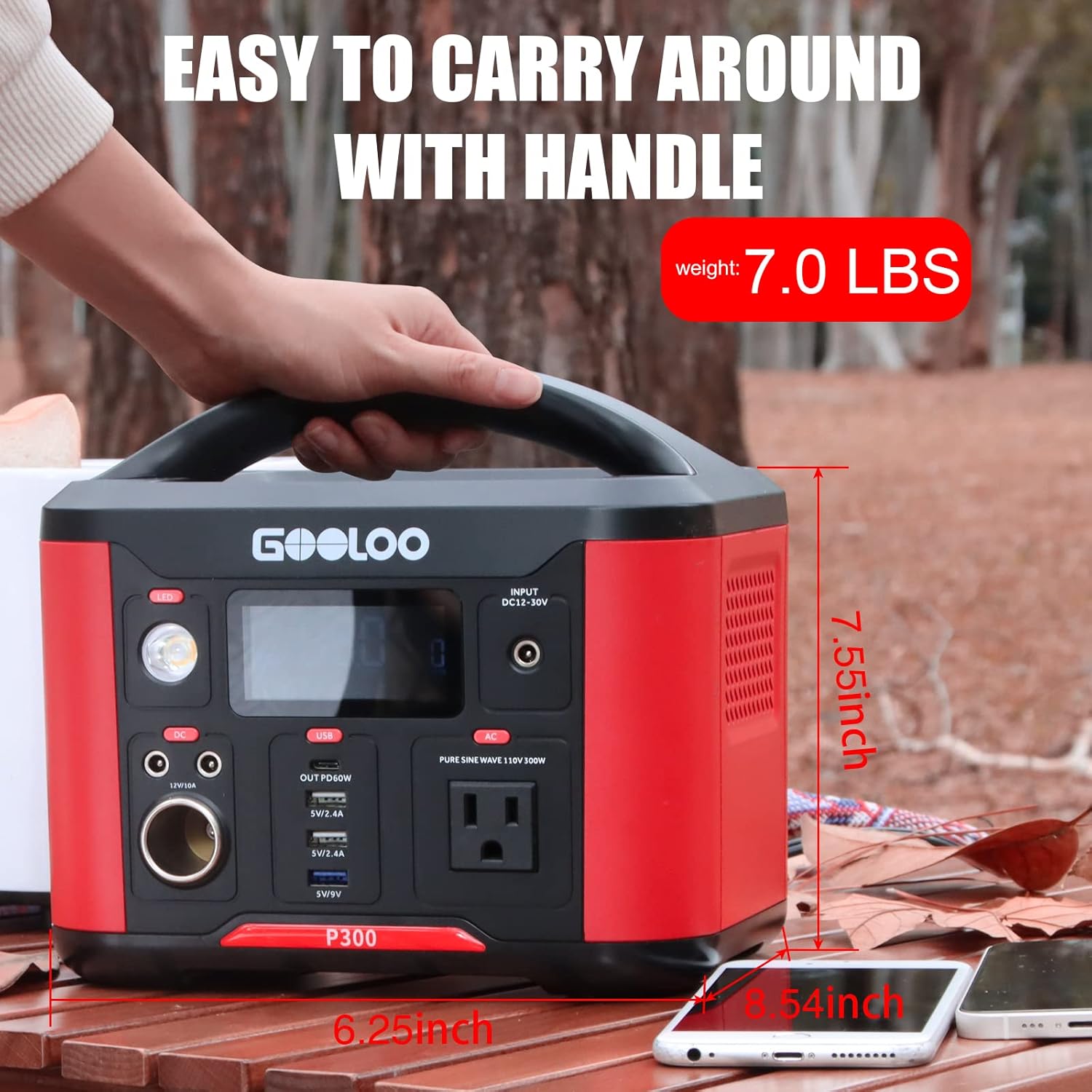 GOOLOO Portable Power Station P600, 626Wh Outdoor Generator with 110V/600W (Peak 1200W) AC Outlets & LED Flashlight, SuperSafe Backup Lithium Battery for Outdoor RV/Van Camping, Emergency