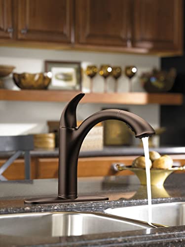 Moen Camerist Oil-Rubbed Bronze One-Handle, Single Hole Kitchen Faucet with Pullout Spout, Bathroom Sink has Deck Plate for Three-Hole Countertop, Drain Trim Included, 7545ORB